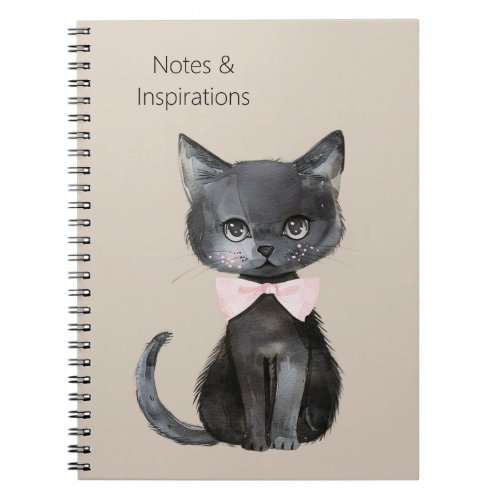 Cream Black Cat Pink Bow Notebook