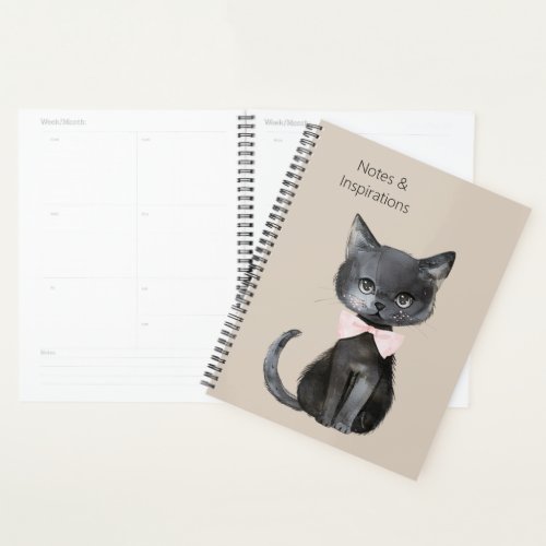 Cream Black Cat Pink Bow Planner
