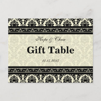 Cream & Black Damask Gift Table Card