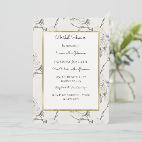 Cream Black Fall Flowers Bridal Shower Invitation