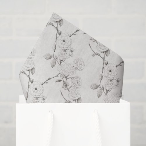 Cream Black Fall Flowers Elegant Bridal Shower Tissue Paper