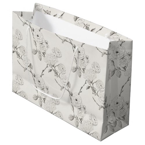 Cream Black Fall Flowers Elegant Wedding Large Gift Bag
