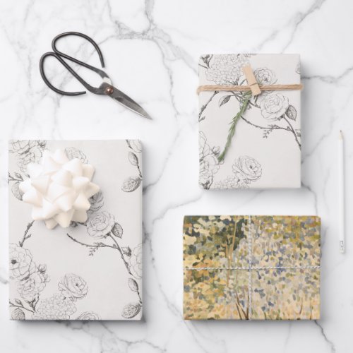 Cream Black Fall Flowers Elegant Wedding Wrapping Paper Sheets