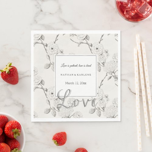 Cream Black Fall Flowers Love Wedding  Napkins