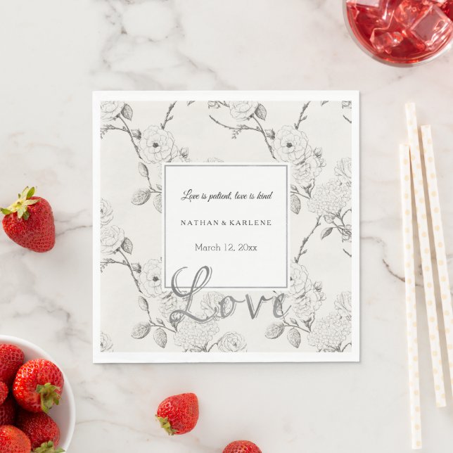 Cream Black Fall Flowers Love Wedding  Napkins (Insitu)