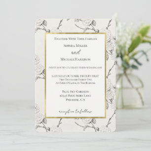 Cream Black Fall Flowers Wedding Invitation