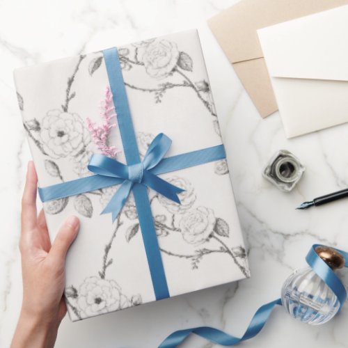 Cream Black Fall Flowers   Wrapping Paper