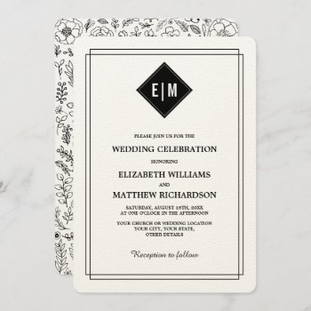 Cream | Black Floral Pattern Wedding Invitation by YourWeddingDay at Zazzle
