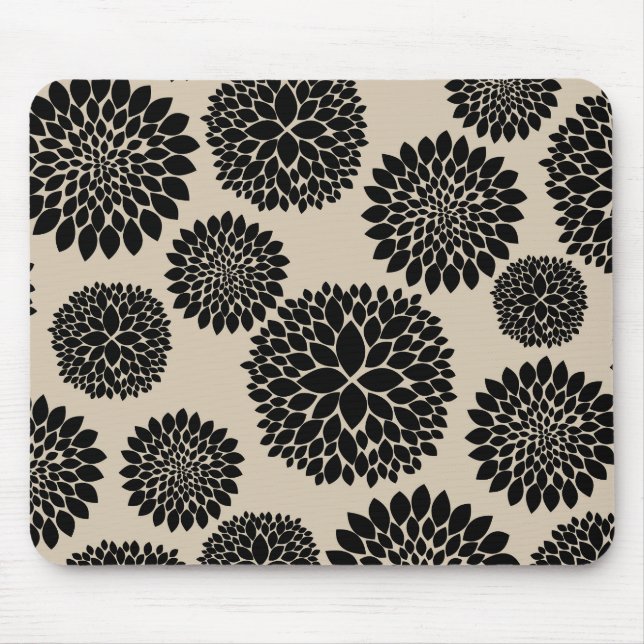 Cream Black Flowers Mouse Pad (Front)