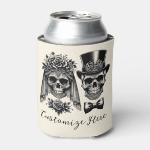 Cream Black & Gold Vintage Skeleton Wedding Can Cooler