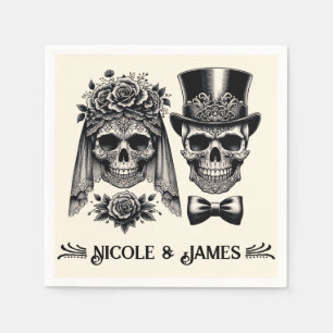 Cream Black & Gold Vintage Skeleton Wedding Napkins