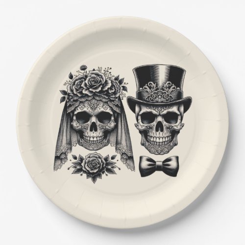 Cream Black  Gold Vintage Skeleton Wedding  Paper Plates