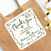 Cream Black Hand Drawn Doodle Graduation Thank You