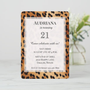Cream Black Leopard Animal Print Birthday Invitation