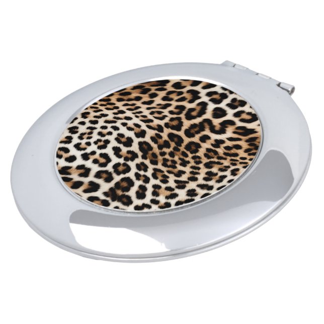 Cream Black Leopard Print Compact Mirror (Turned)