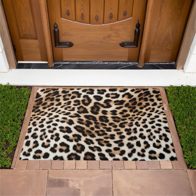 Cream Black Leopard Print Doormat (Outdoor)