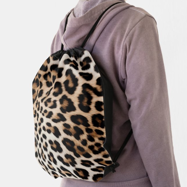 Cream Black Leopard Print Drawstring Bag (Insitu)
