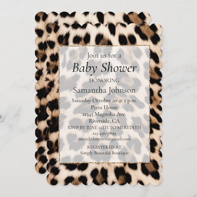 Cream Black Leopard Print Invitation (Front/Back)