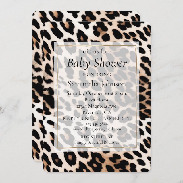 Cream Black Leopard Print Invitation (Front/Back)