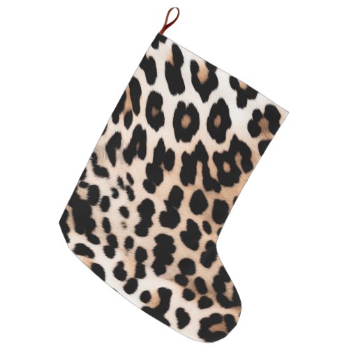 Cream Black Leopard Print Large Christmas Stocking