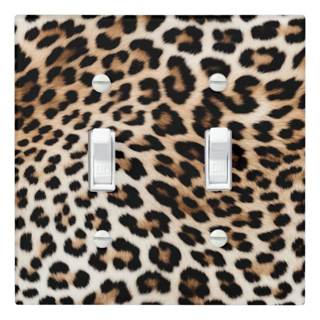 Cream Black Leopard Print Light Switch Cover (In Situ)