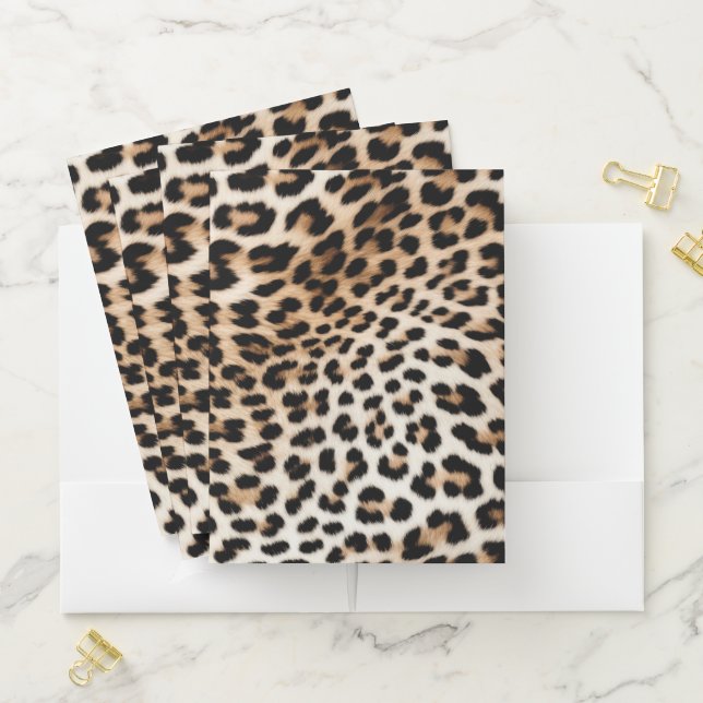 Cream Black Leopard Print Pocket Folder (In Situ)