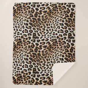 Cream Black Leopard Print Sherpa Blanket