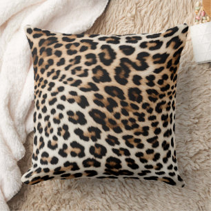 Cream Black Leopard Print Throw Pillow