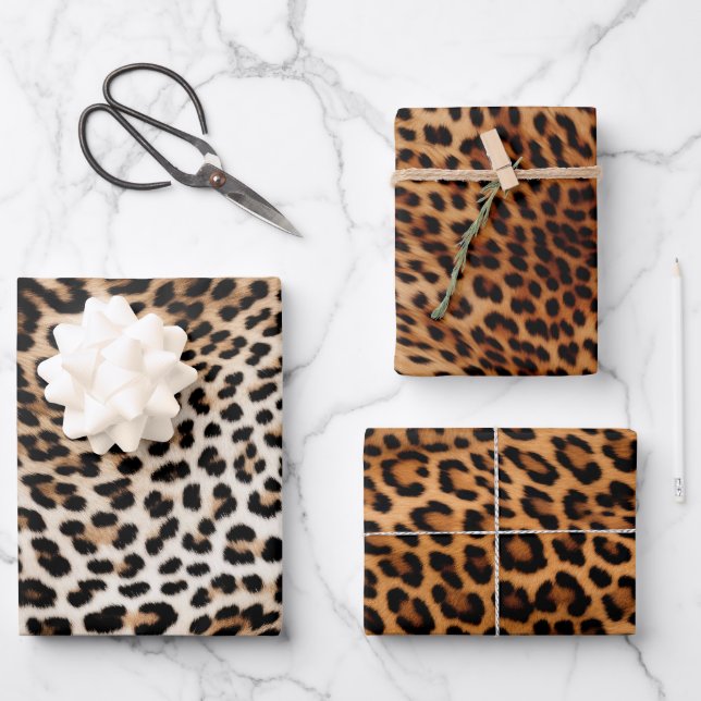 Cream Black Leopard Print Wrapping Paper Sheets (Front)