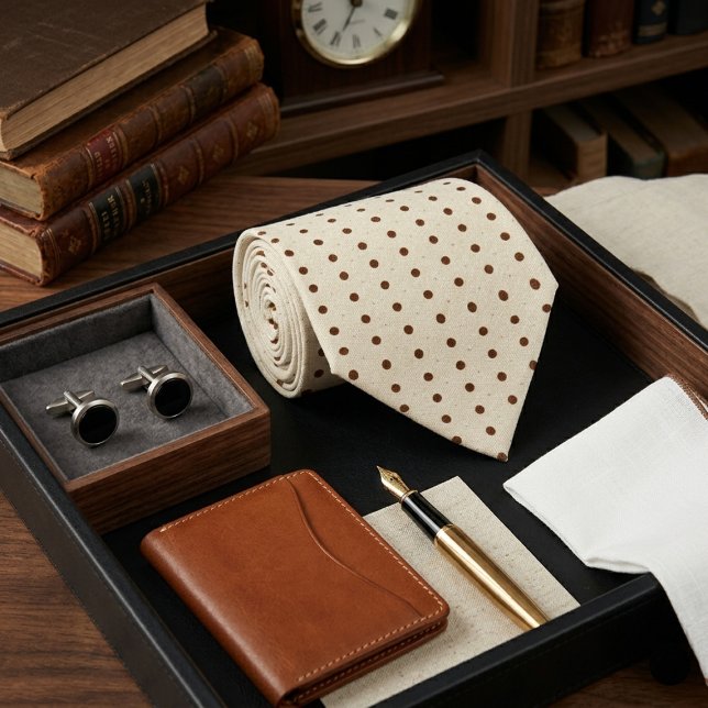 Cream & Black Micro Polka Dot  Neck Tie (Creator Uploaded)