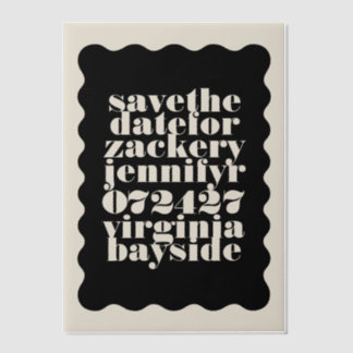 Cream Black Modern Bold Wavy Frame Save The Date Vellum Invitations