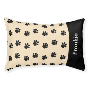 Cream Black Paw Prints Personalized Dog Pet Bed