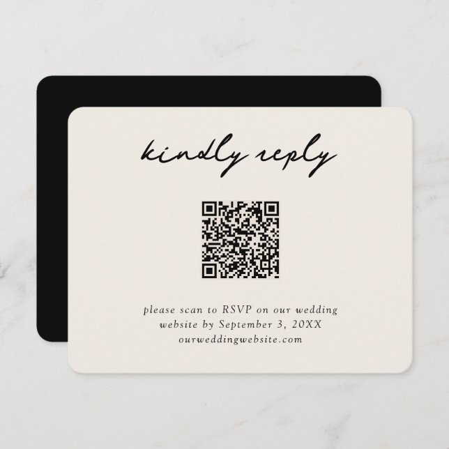 Cream & Black RSVP QR Code Enclosure Card (Front/Back)