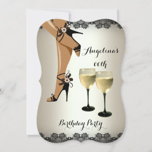 Cream Black Shoes Wine Glass Birthday Party Invitation