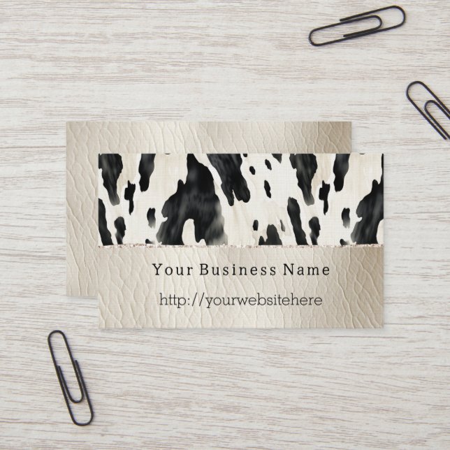Cream Black Southwest Cow Print Business Card (Front/Back In Situ)