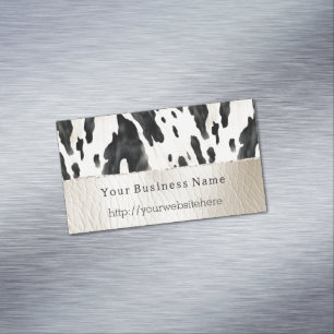 Cream Black Southwest Cow Print Business Card Magnet