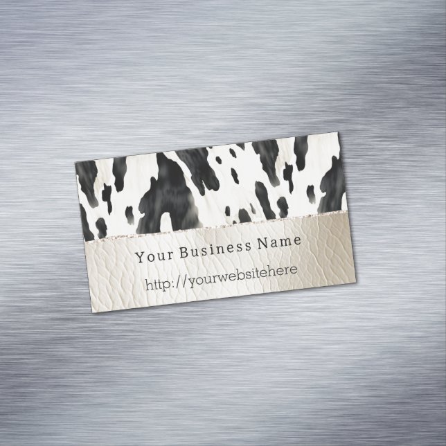 Cream Black Southwest Cow Print Business Card Magnet (In Situ)