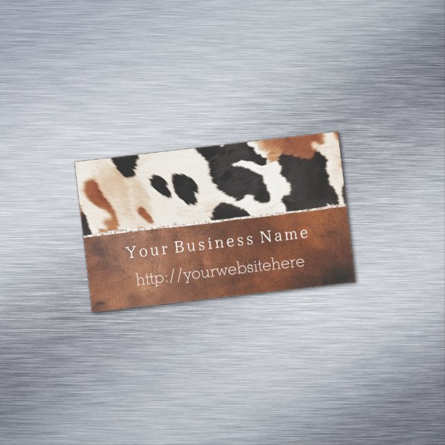 Cream Black Southwest Cowhide Business Card Magnet (In Situ)