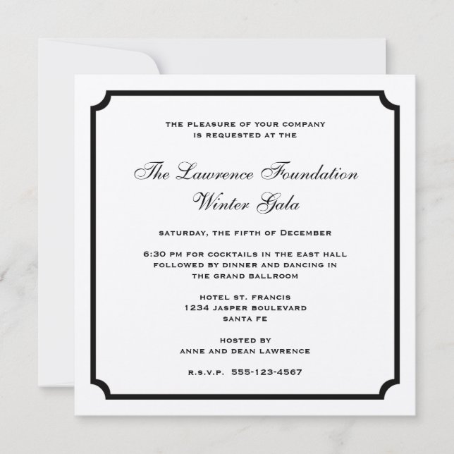 Cream black square frame corporate holiday formal invitation (Front)
