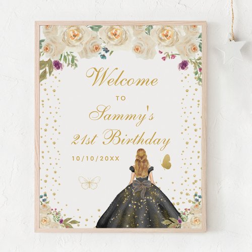 Cream Blonde Hair Girl Birthday Party Welcome Poster