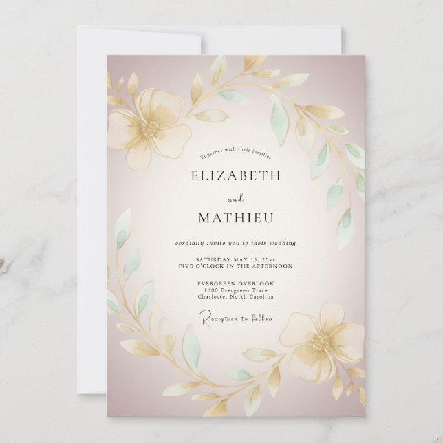 Cream Blossom Romantic Wedding Invitation (Front)