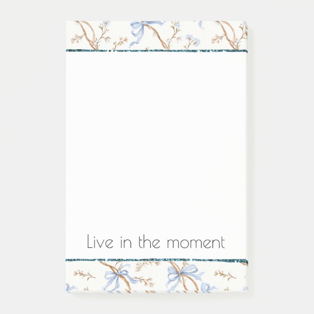 Cream Blue Bows Floral Post-it Notes (Front)