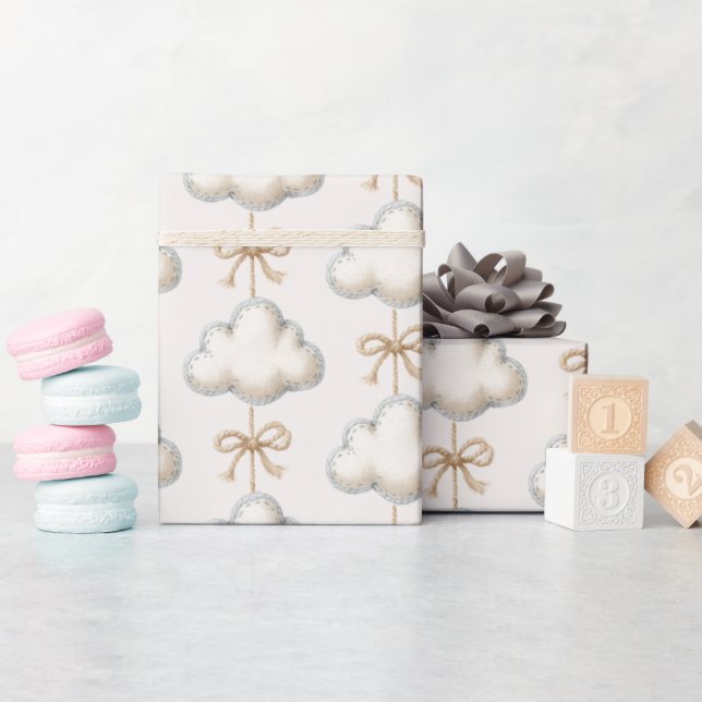 Cream Blue Cloud Nine Baby Shower Wrapping Paper (Baby Shower)