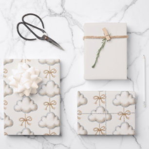 Cream Blue Cloud Nine Baby Shower Wrapping Paper Sheets