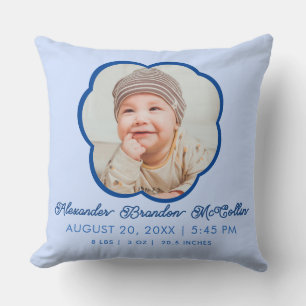 Cream Blue Cloud Shape Baby Boy Birth STATS Throw Pillow