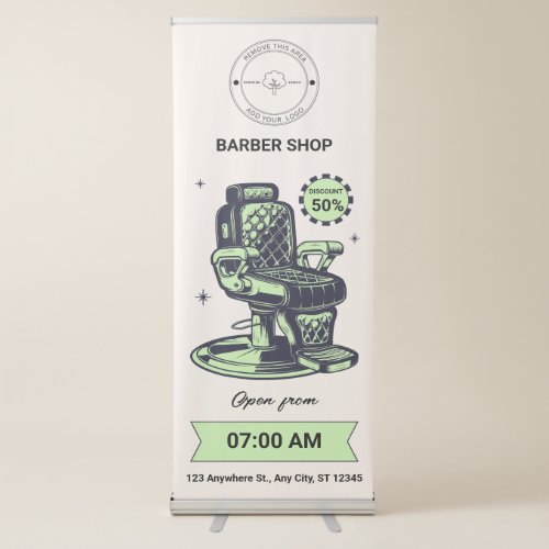Cream Blue Green Barber Shop Vertical  Retractable Banner
