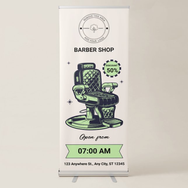 Cream Blue Green Barber Shop Vertical  Retractable Banner (Front)
