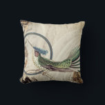 Cream & Blue Hummingbird Abstract Swirls Throw Pillow<br><div class="desc">Artistic throw pillow features an interesting design in a creamy ivory color palette with blue accents. This artistic design features Ernest Haeckel's vintage hummingbird illustration as the focal point with earthy blue and green accents on a neutral abstract background with a geometric circle composition. This modern design is built on...</div>