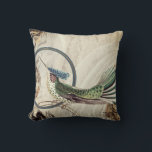 Cream & Blue Hummingbird Abstract Swirls Throw Pillow<br><div class="desc">Artistic throw pillow features an interesting design in a creamy ivory color palette with blue accents. This artistic design features Ernest Haeckel's vintage hummingbird illustration as the focal point with earthy blue and green accents on a neutral abstract background with a geometric circle composition. This modern design is built on...</div>