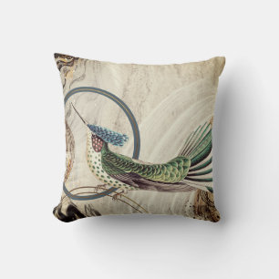 Cream & Blue Hummingbird Abstract Swirls Throw Pillow